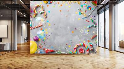 Colorful Carnival Party Background with Confetti and Balloons Wall mural