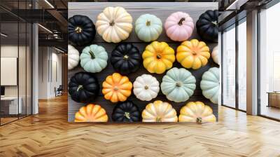 Colorful Pumpkins Flat Lay Autumn Background Wall mural