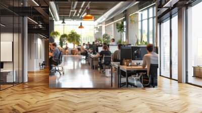 A large open office space with many people working at their desks Wall mural