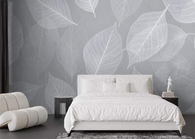 Delicate White Leaf Veins on Grey Background Wall mural