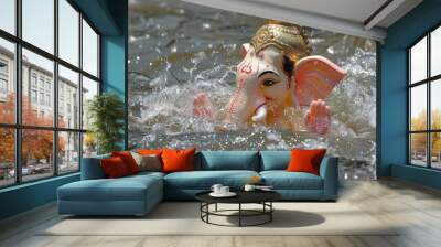 Emotional moments  ganesh chaturthi idol immersion ceremony in rivers and oceans Wall mural