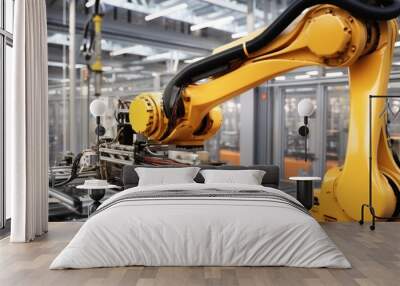 Futuristic electric car factory production line with automated robotics and advanced technology Wall mural