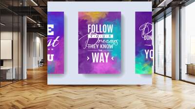  Set of posters with motivation and inspiration quotes on abstract watercolor background Wall mural