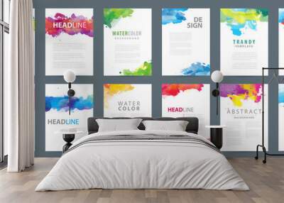 Big set of A4 bright vector colorful watercolor background templates for poster, brochure or flyer Wall mural