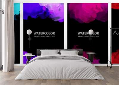 Big set of bright vector colorful watercolor on vertical black A4 background for booklet or brochure Wall mural