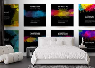 Big set of bright vector colorful watercolor on vertical black background for poster or flyer	 Wall mural