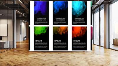 Big set of bright vector colorful watercolor on vertical black background for poster or flyer Wall mural