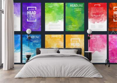 Brochure template design bundle set for layout, flyer cover with watercolor background Wall mural