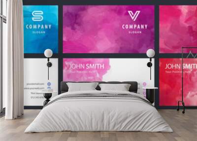 Bundle set of colorful business card vector templates with watercolor backgrounds Wall mural