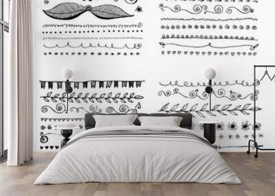 Hand drawn vector border line design elements set  Wall mural