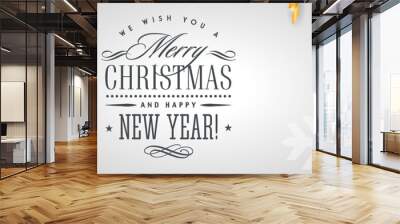 Merry Christmas and Happy New Year light background template with gold glitter decoration elements and calligraphy Wall mural