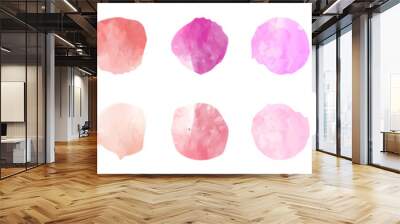 Set of colorful watercolor hand painted round shapes, stains, circles, blobs isolated on white Wall mural