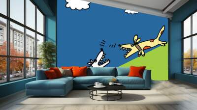 Vector flat hand drawn cartoon of two dogs Wall mural