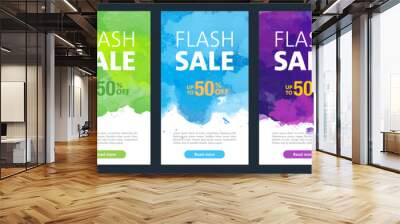 Watercolor background sale mobile banners design template set for social media marketing Wall mural