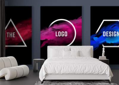 Watercolor black background over geometric frame vector design, logo and sale banner template set Wall mural