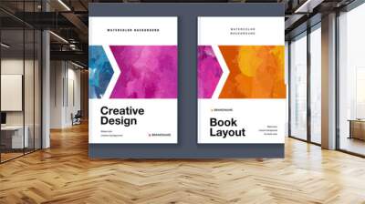 Watercolor booklet brochure colourful abstract cover template bundle set with white background	 Wall mural