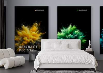 Watercolor booklet colourful cover bundle set with paint splash on black background Wall mural