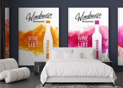 Wine list menu cover bundle set of watercolor background with shape of wine bottle Wall mural