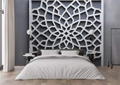 Laser Cut Islamic Geometric Pattern on Concrete Wall Wall mural