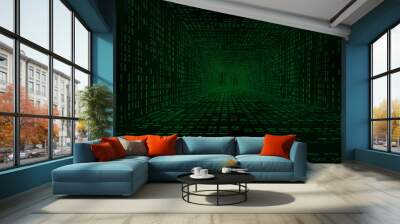 matrix tunnel green and black technology background Wall mural