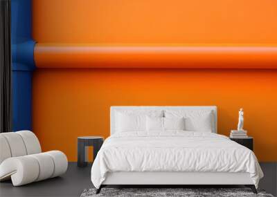 Minimalist Blue Pipe on Orange Wall Wall mural