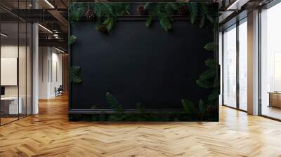 Minimalist Christmas Frame with Pine Branches Wall mural