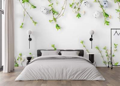 Minimalist Easter Border with Willow Branches and Eggs Wall mural