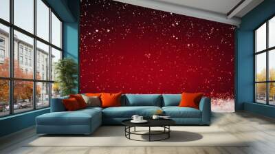 Red Christmas Background with Snow and Stars Wall mural