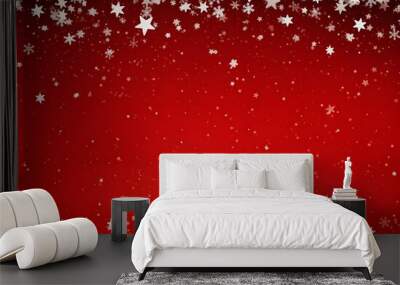 Red Christmas Background with Stars and Snowflakes Wall mural