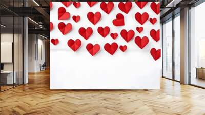 Red Paper Hearts Flat Lay Valentine's Day Wall mural