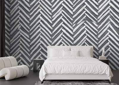 Seamless Herringbone Fabric Texture - Grey & White Wall mural