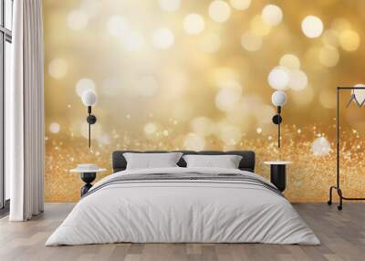 Sparkling Gold Glitter Background with Bokeh Lights Wall mural