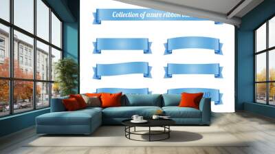 Set of light blue azure ribbon banners. Vector illustration. Wall mural