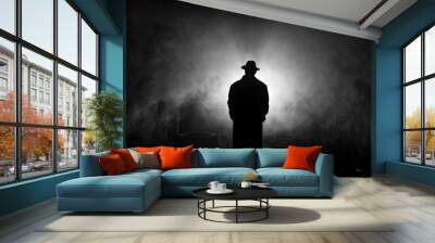 Backlight Silhouette of a Man in the Smoke Wall mural