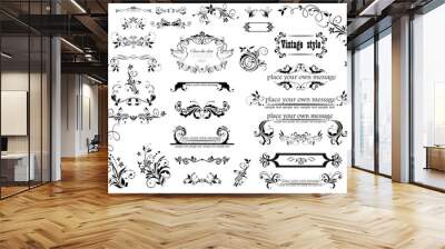 Collection of beautiful floral frames, vignette and headers for wedding design Wall mural