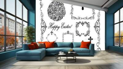 Decorative easter frames with crosses and egg shape (black and white) Wall mural