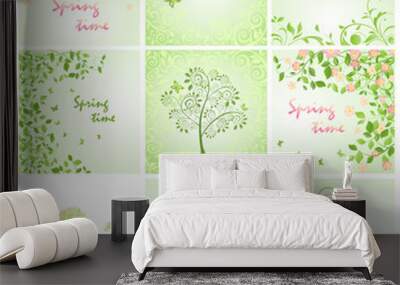 Green spring decorative floral cards Wall mural