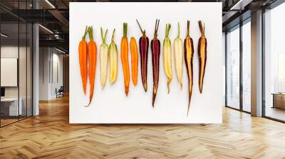 Organic heirloom carrot varieties of purple,  orange and white carrots Wall mural