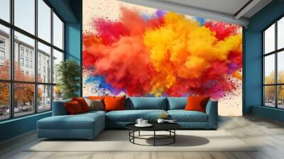 Abstract colorful powder explosion for Holi festival or other celebration events Blank Background with Copy Space for Design Projects Wall mural