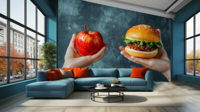 Choosing Health: Apple vs Hamburger Wall mural