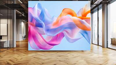 Dynamic Swirls: Abstract Ribbons in Pink, Blue, and Orange on Soft Blue Background Wall mural