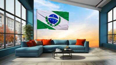 3D illustration of a Parana flag extended on a flagpole and in the background a beautiful sky with a sunset Wall mural