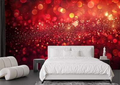 Valentine's Day abstract love wallpaper. Red glitter background. Glitter holiday bokeh. Christmas lights texture. Wall mural