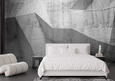 Abstract concrete 3d interior with polygonal pattern on the wall Wall mural