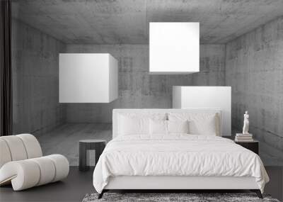 Abstract concrete interior, flying cubes 3 d Wall mural