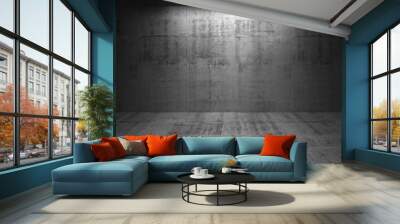 Abstract dark concrete 3d interior with light spot on the wall Wall mural