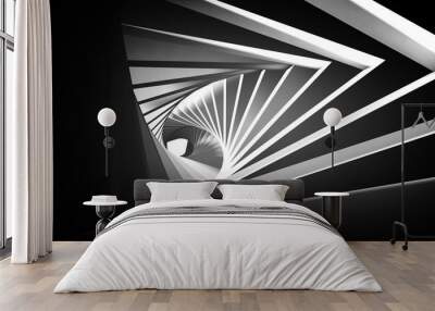 Abstract twisted black white tunnel Wall mural