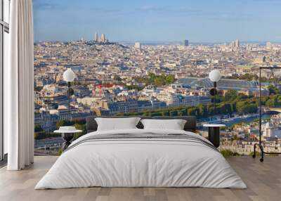 birds eye view from eiffel tower on paris city Wall mural