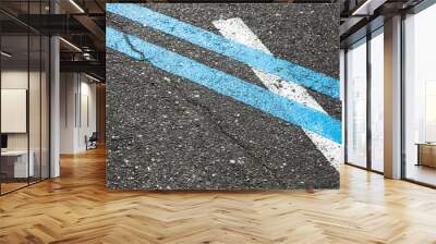 Blue double dividing line on asphalt road Wall mural