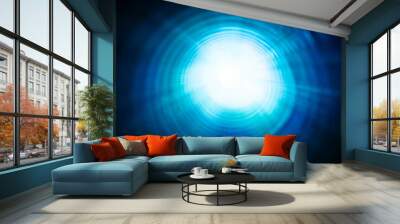 Blue tunnel perspective with glowing end Wall mural